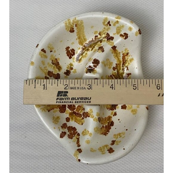 Vintage Handcrafted Ceramic Ashtray Splatter Glaze Brown Gold Earthy 4 Notches - Picture 13 of 15